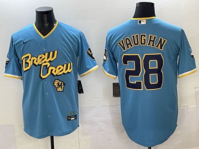 Men 2025 Milwaukee Brewers #28 Vaughn Light blue City Edition Nike MLB Jersey 02->milwaukee brewers->MLB Jersey